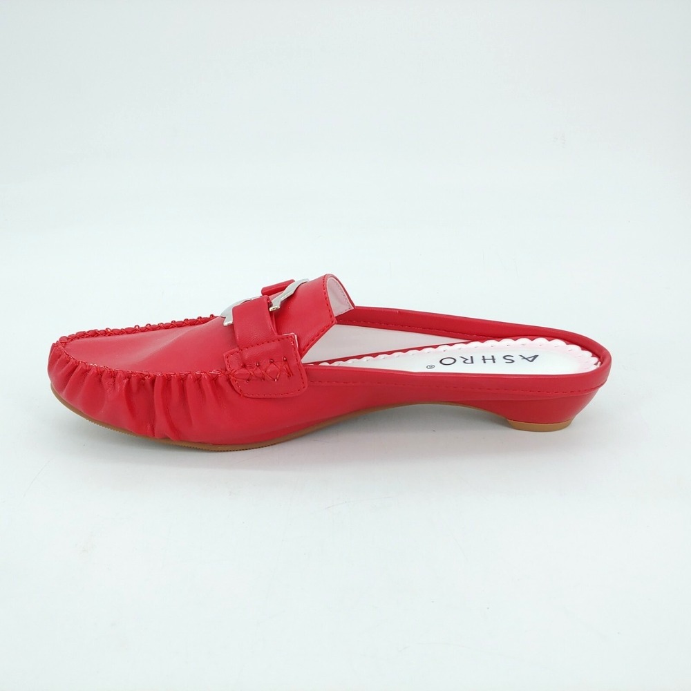 Ashro Shoes Womens Rush Hour Slide Mule Shoe Faux Leather Buckle Accent Red 8.5